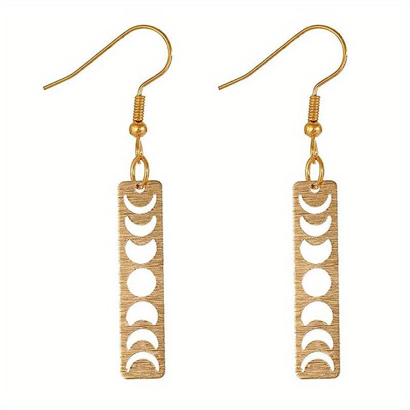Vintage Gothic Golden Celestial Moon Phase Drop Earrings for Witches, Star Gazers & Halloween Lovers - Le Joyau Store - Autumn,Drop,Gothic,Moon,Party - 