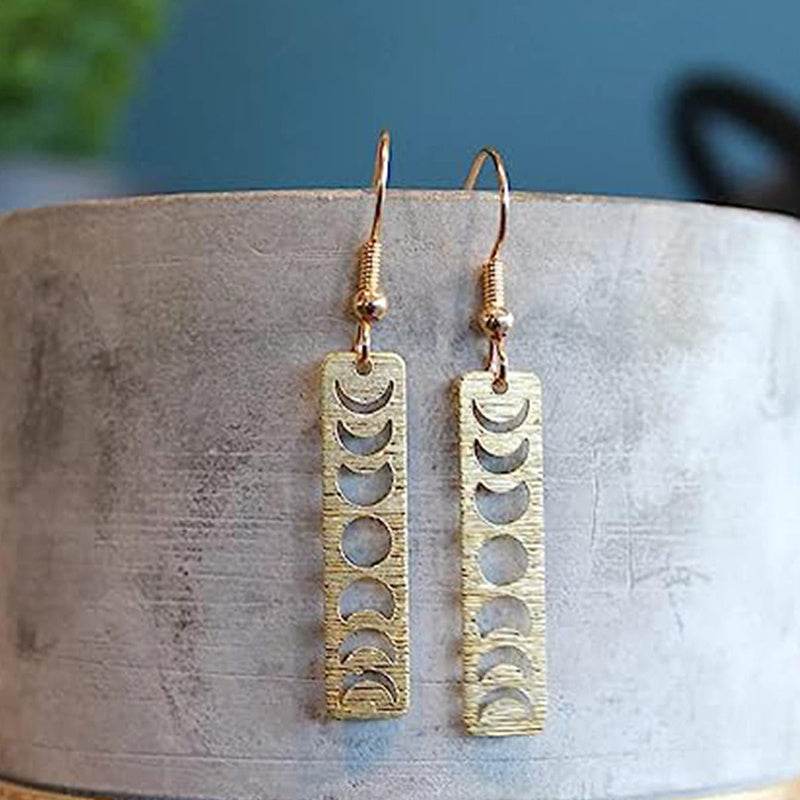 Vintage Gothic Golden Celestial Moon Phase Drop Earrings for Witches, Star Gazers & Halloween Lovers - Le Joyau Store - Autumn,Drop,Gothic,Moon,Party - 