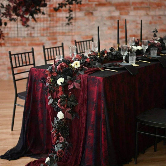 Gothic Artificial Eucalyptus Vine Table Centerpiece Garland with Black & Faded Flowers - Le Joyau Store - Black,celebration,Maroon,Rose Garland,Vintage,wedding - Brown