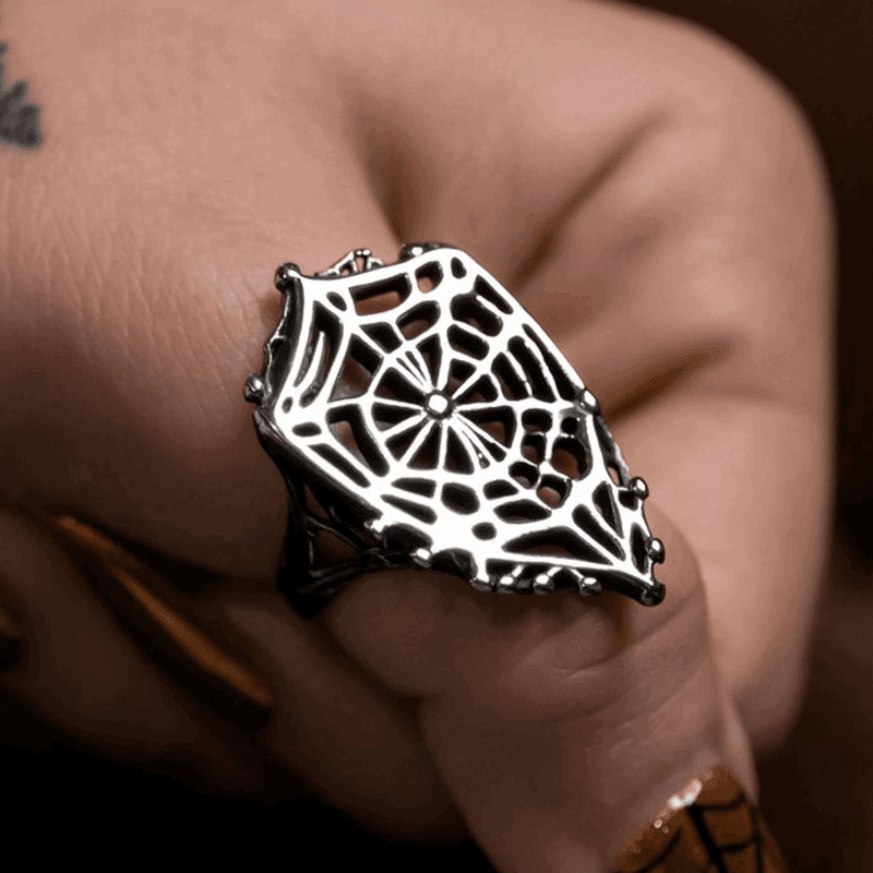 Exquisite Gothic Spiderweb Shield Antique Silver Vintage Open Ring - Le Joyau Store - copper,dark,festival,gothic,vintage - 