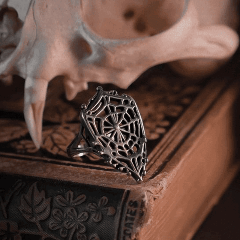 Exquisite Gothic Spiderweb Shield Antique Silver Vintage Open Ring - Le Joyau Store - copper,dark,festival,gothic,vintage - 