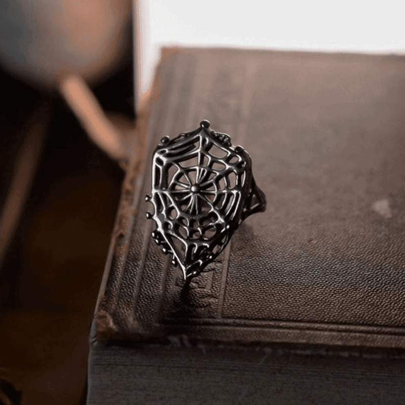 Exquisite Gothic Spiderweb Shield Antique Silver Vintage Open Ring - Le Joyau Store - copper,dark,festival,gothic,vintage - 