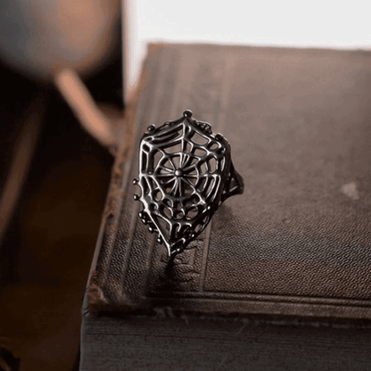 Exquisite Gothic Spiderweb Shield Antique Silver Vintage Open Ring - Le Joyau Store - copper,dark,festival,gothic,vintage - 