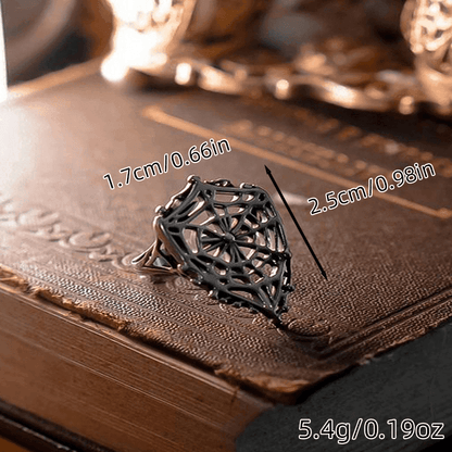 Exquisite Gothic Spiderweb Shield Antique Silver Vintage Open Ring - Le Joyau Store - copper,dark,festival,gothic,vintage - 