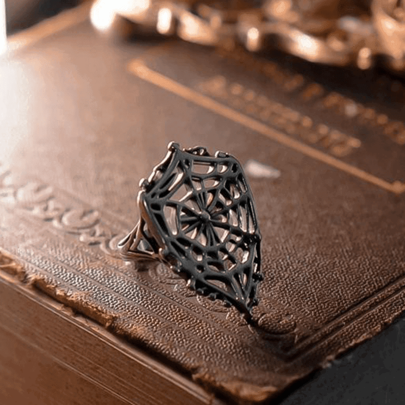 Exquisite Gothic Spiderweb Shield Antique Silver Vintage Open Ring - Le Joyau Store - copper,dark,festival,gothic,vintage - 
