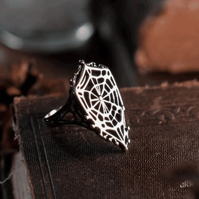 Exquisite Gothic Spiderweb Shield Antique Silver Vintage Open Ring - Le Joyau Store - copper,dark,festival,gothic,vintage - 