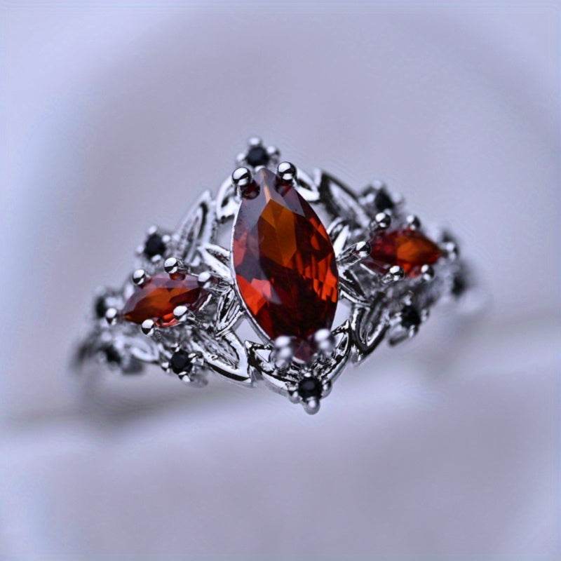 Gothic Marquise Red Garnet Vintage Witches Silver Horse Eye Women's Ring - Le Joyau Store - copper,elegant,fashion,red - 6