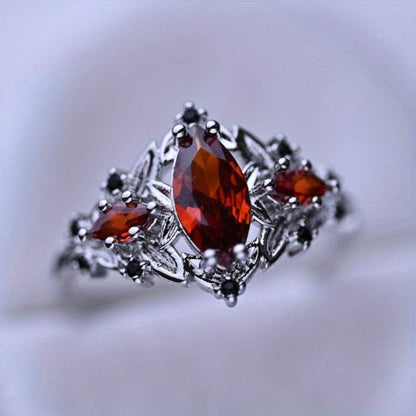 Gothic Marquise Red Garnet Vintage Witches Silver Horse Eye Women's Ring - Le Joyau Store - copper,elegant,fashion,red - 6