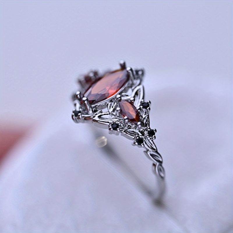 Gothic Marquise Red Garnet Vintage Witches Silver Horse Eye Women's Ring - Le Joyau Store - copper,elegant,fashion,red - 6