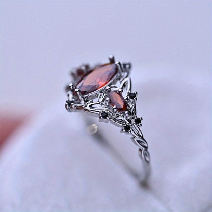 Gothic Marquise Red Garnet Vintage Witches Silver Horse Eye Women's Ring - Le Joyau Store - copper,elegant,fashion,red - 6