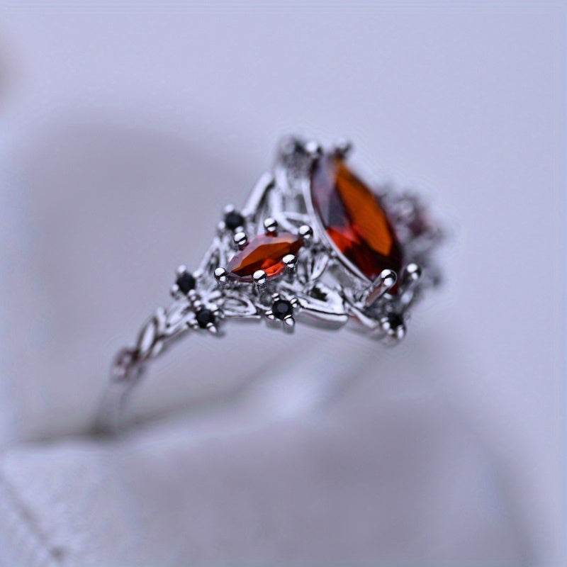 Gothic Marquise Red Garnet Vintage Witches Silver Horse Eye Women's Ring - Le Joyau Store - copper,elegant,fashion,red - 6