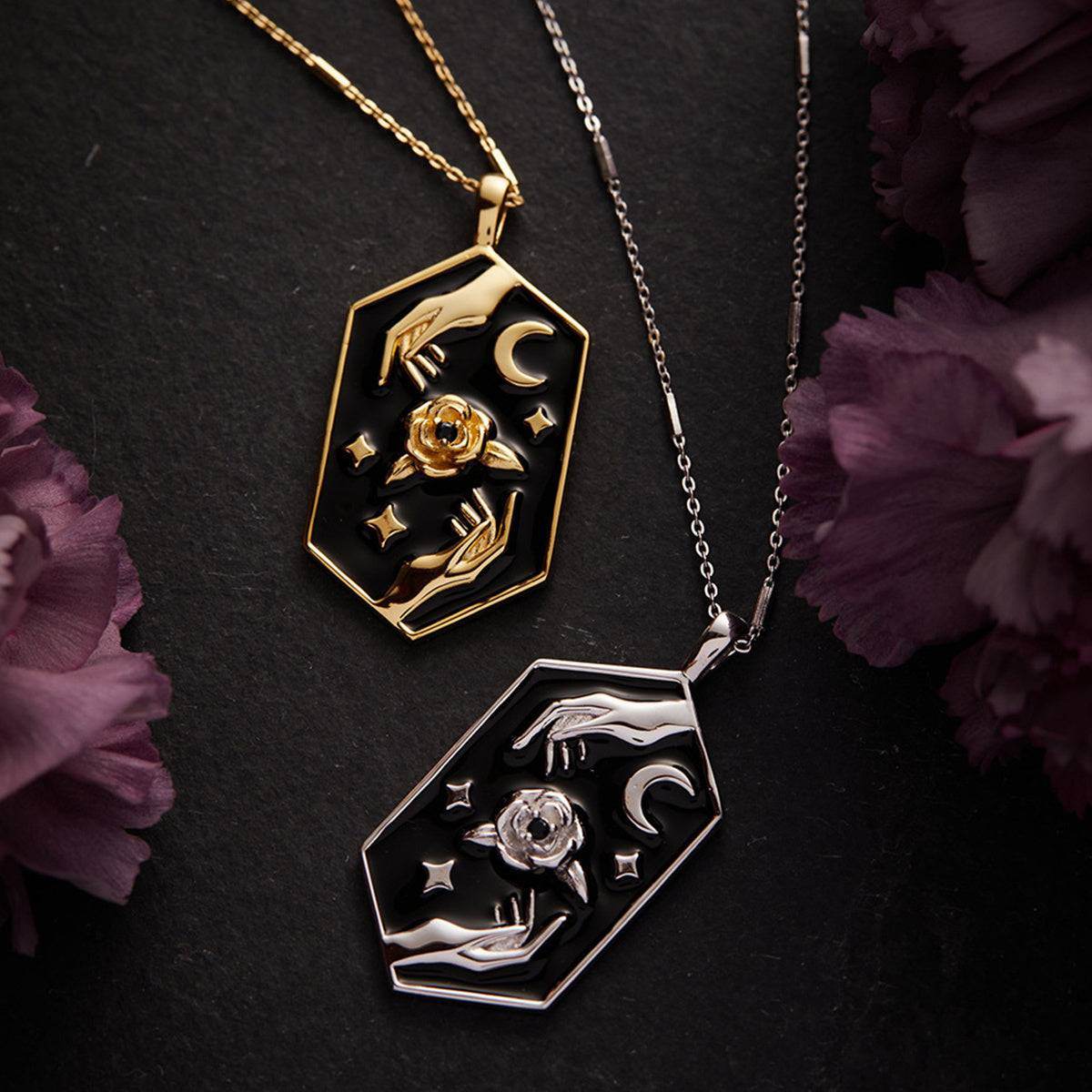 Gothic Hexagon Carved Rose Vintage Tarot Moon & Stars Women's Necklace - Le Joyau Store - Choker,Copper,Gift,Star Moon,Vintage - Golden