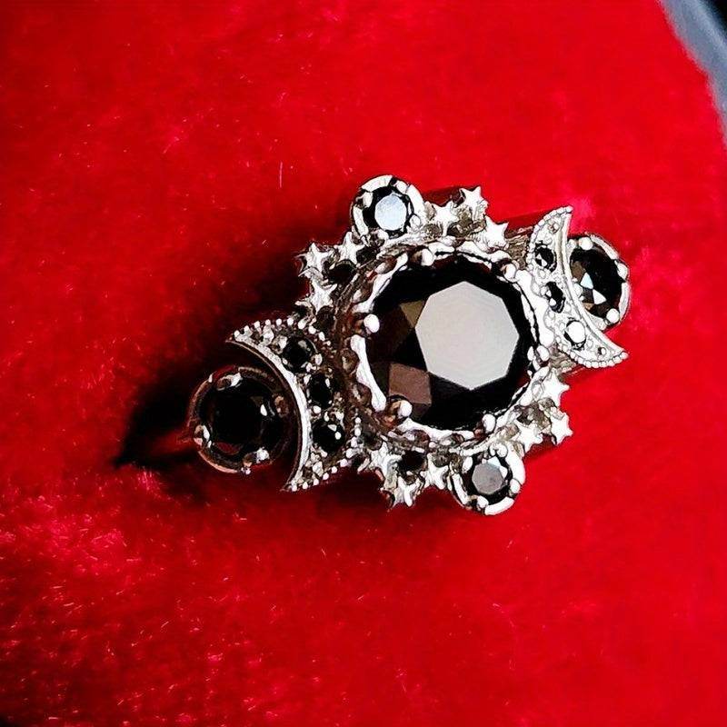 Black & Silver Gothic Triple Moon Goddess Witches Symbol Ring - Le Joyau Store - Black,Cubic Z,Gothic,Moon,Vintage - 6