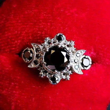 Black & Silver Gothic Triple Moon Goddess Witches Symbol Ring - Le Joyau Store - Black,Cubic Z,Gothic,Moon,Vintage - 6
