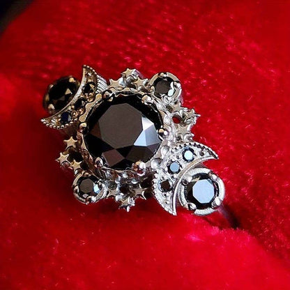 Black & Silver Gothic Triple Moon Goddess Witches Symbol Ring - Le Joyau Store - Black,Cubic Z,Gothic,Moon,Vintage - 6
