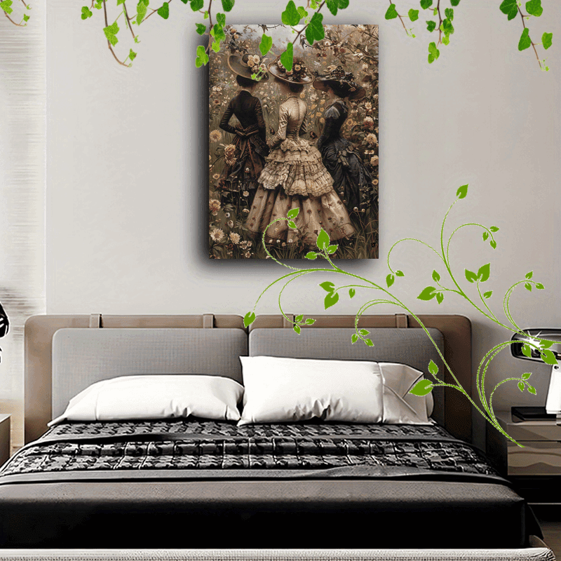 Vintage Victorian Women Ball Gown Floral Garden Wooden Framed Canvas Art Print - Le Joyau Store - Canvas,Decor,Nature,Spring,Victorian - 36*24in