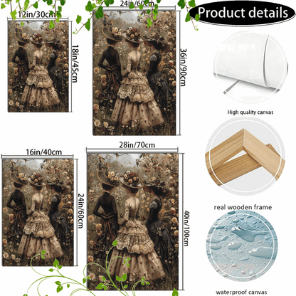 Vintage Victorian Women Ball Gown Floral Garden Wooden Framed Canvas Art Print - Le Joyau Store - Canvas,Decor,Nature,Spring,Victorian - 36*24in