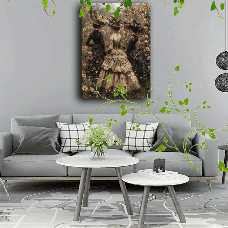 Vintage Victorian Women Ball Gown Floral Garden Wooden Framed Canvas Art Print - Le Joyau Store - Canvas,Decor,Nature,Spring,Victorian - 36*24in