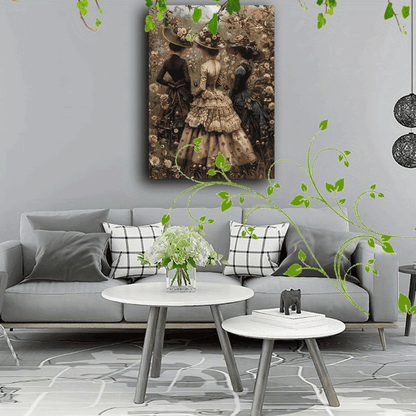 Vintage Victorian Women Ball Gown Floral Garden Wooden Framed Canvas Art Print - Le Joyau Store - Canvas,Decor,Nature,Spring,Victorian - 36*24in