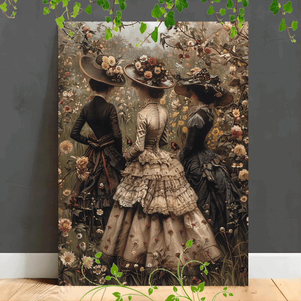 Vintage Victorian Women Ball Gown Floral Garden Wooden Framed Canvas Art Print - Le Joyau Store - Canvas,Decor,Nature,Spring,Victorian - 36*24in