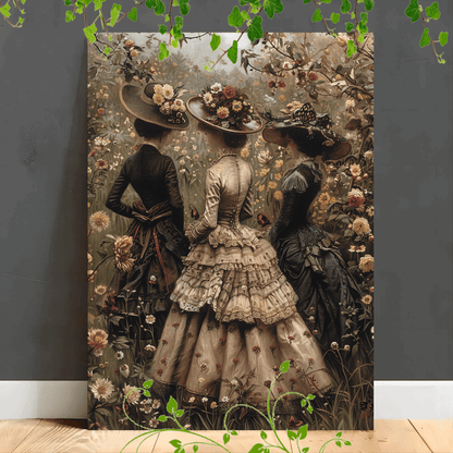 Vintage Victorian Women Ball Gown Floral Garden Wooden Framed Canvas Art Print - Le Joyau Store - Canvas,Decor,Nature,Spring,Victorian - 36*24in