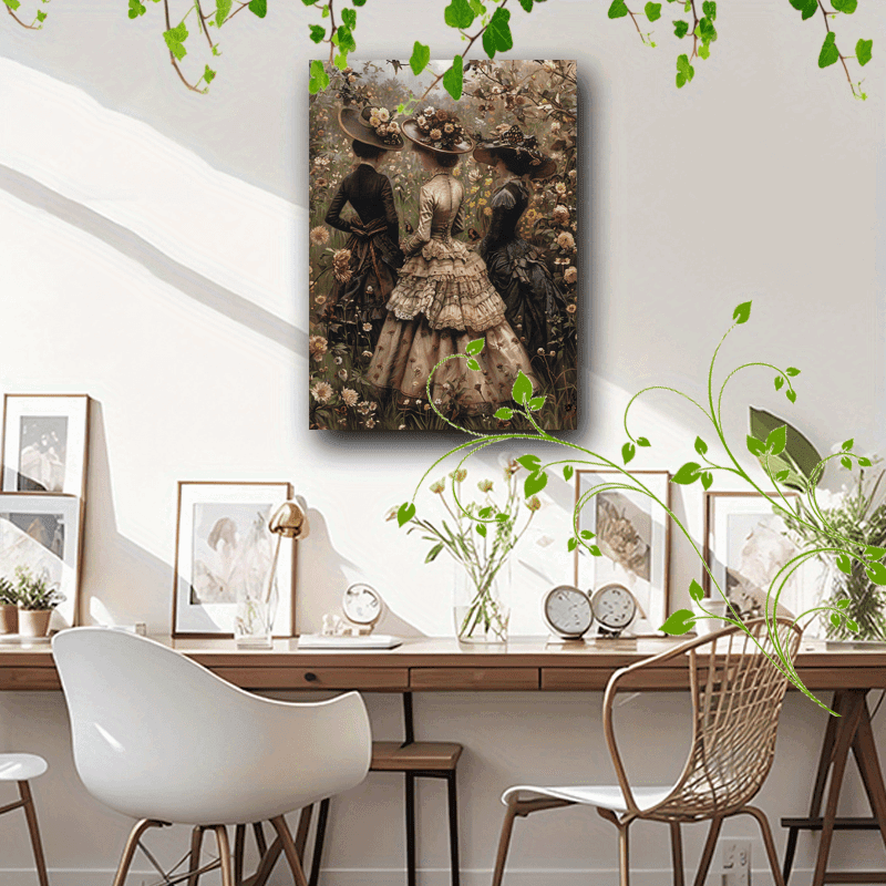 Vintage Victorian Women Ball Gown Floral Garden Wooden Framed Canvas Art Print - Le Joyau Store - Canvas,Decor,Nature,Spring,Victorian - 36*24in
