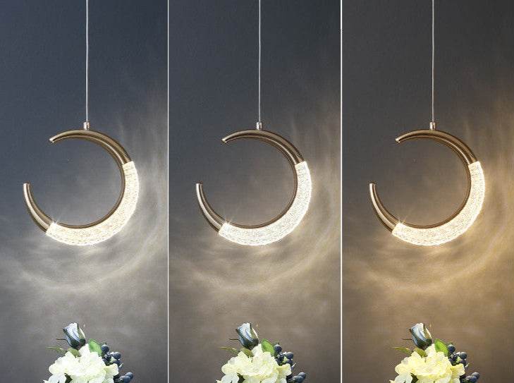 Modern Crescent Moon Crystal Chandelier Elegant Hanging Metal Pendant Light - Le Joyau Store - ambient,bedroom,minimalist,modern,soft light - Trichromatic light
