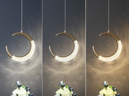 Modern Crescent Moon Crystal Chandelier Elegant Hanging Metal Pendant Light - Le Joyau Store - ambient,bedroom,minimalist,modern,soft light - Trichromatic light