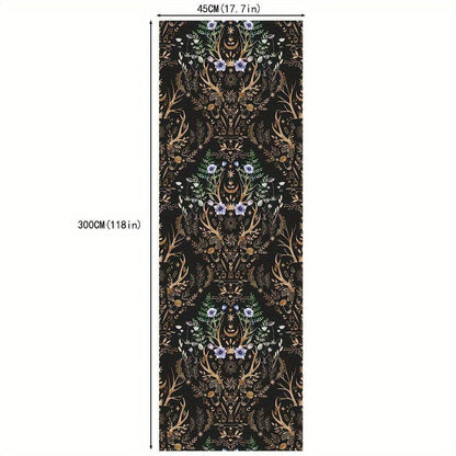 Gothic Mystical Forest Stag Antlers & Woodland Flowers Self Adhesive Wallpaper - Le Joyau Store - Black,Flowers,Removable,Retro,Vinyl - 17.7x118 inches
