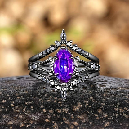 Luxury Marquis Shaped Zirconia Black Band Gothic Ring Set (4pcs) - Le Joyau Store - black,elegant,engagement,vintage,zirconia - 6