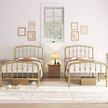 Rustic Metal Bedframe Queen/Full/Twin Size Platform Bed with Arched Crown Headboard & Footboard - Le Joyau Store - Gold,Metal,Modern,Queen,Storage - Full / Antique Gold