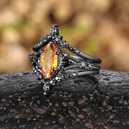 Luxury Marquis Shaped Zirconia Black Band Gothic Ring Set (4pcs) - Le Joyau Store - black,elegant,engagement,vintage,zirconia - 6