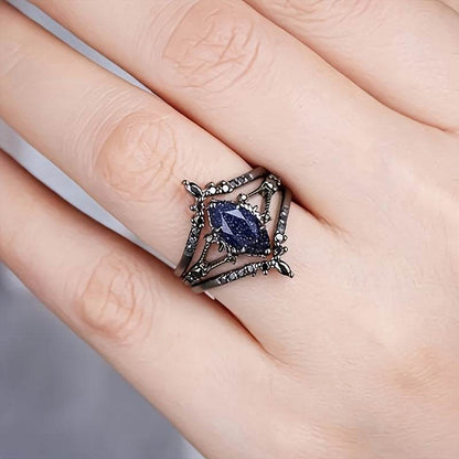 Luxury Marquis Shaped Zirconia Black Band Gothic Ring Set (4pcs) - Le Joyau Store - black,elegant,engagement,vintage,zirconia - 6