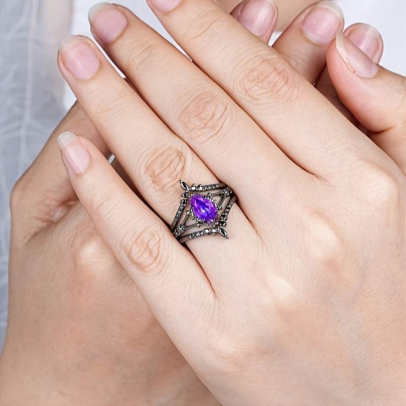 Luxury Marquis Shaped Zirconia Black Band Gothic Ring Set (4pcs) - Le Joyau Store - black,elegant,engagement,vintage,zirconia - 6