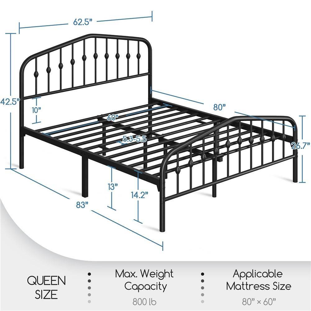 Rustic Metal Bedframe Queen/Full/Twin Size Platform Bed with Arched Crown Headboard & Footboard - Le Joyau Store - Gold,Metal,Modern,Queen,Storage - Full / Antique Gold