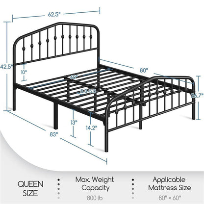 Rustic Metal Bedframe Queen/Full/Twin Size Platform Bed with Arched Crown Headboard & Footboard - Le Joyau Store - Gold,Metal,Modern,Queen,Storage - Full / Antique Gold