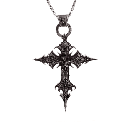 Baroque Gothic Skeleton Cross Ornate Antique Silver Pendant Necklace - Le Joyau Store - Gift,Punk,Silver,Skull,Vintage - 
