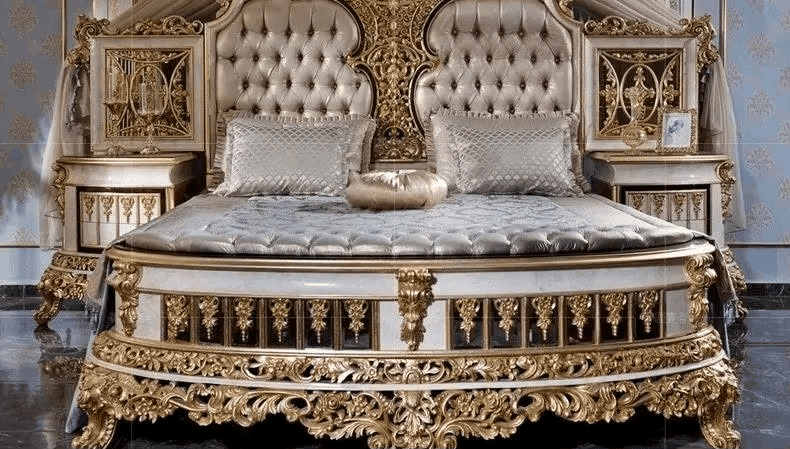 Luxury Royal Baroque Gold Double Bed European Bedroom Furniture with Optional Side Table - Le Joyau Store - Double Bed,European,Gold Engraved,Luxury,Modern - Bed