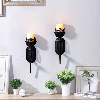 Vintage Victorian Gothic Black Crown & Scepter Design Candle Wall Sconce - Le Joyau Store - Black,Decor,Metal,Vintage - 1