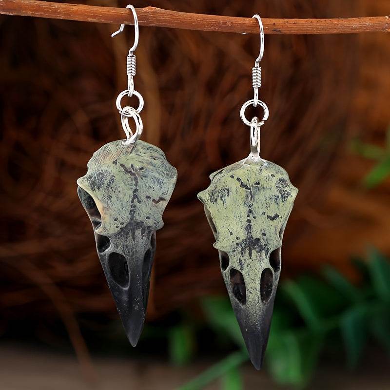 Antique Resin Gothic Crow Skull Dangle Earrings for Dark Aesthetic Lovers & Goths - Le Joyau Store - Dangle,Gothic,Raven,Resin,Skull,Vintage - 