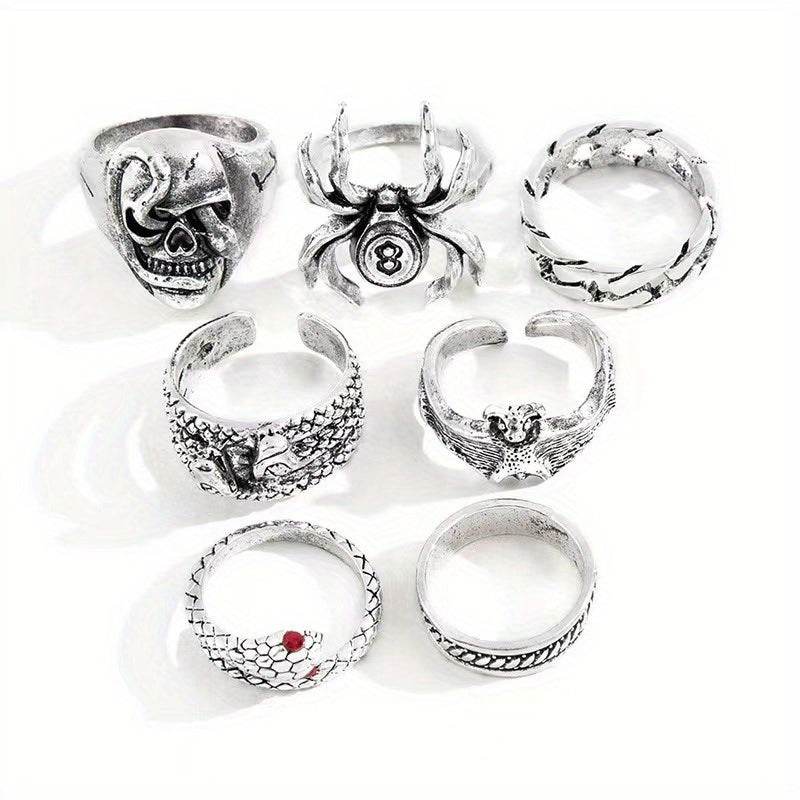 Gothic Punk Rock Animal Themed Silver Adjustable Rings - Le Joyau Store - Alloy,Dark Style,Retro,Skull Ring,Snake Ring - 