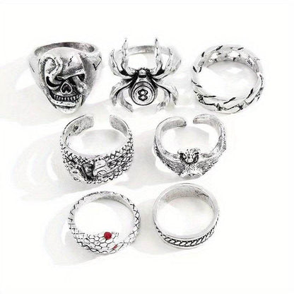 Gothic Punk Rock Animal Themed Silver Adjustable Rings - Le Joyau Store - Alloy,Dark Style,Retro,Skull Ring,Snake Ring - 