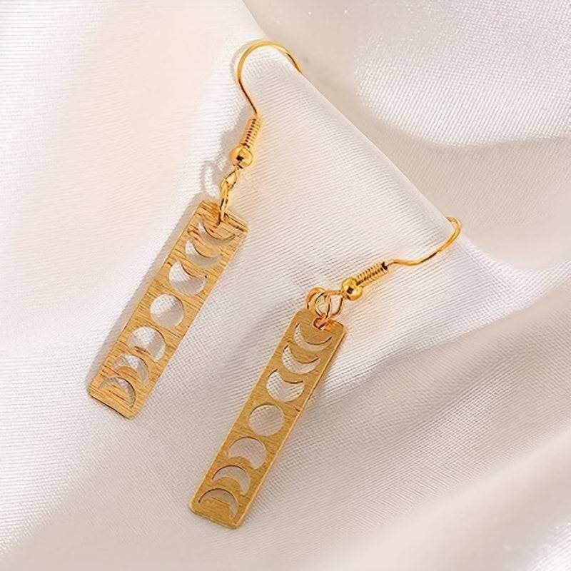 Vintage Gothic Golden Celestial Moon Phase Drop Earrings for Witches, Star Gazers & Halloween Lovers - Le Joyau Store - Autumn,Drop,Gothic,Moon,Party - 