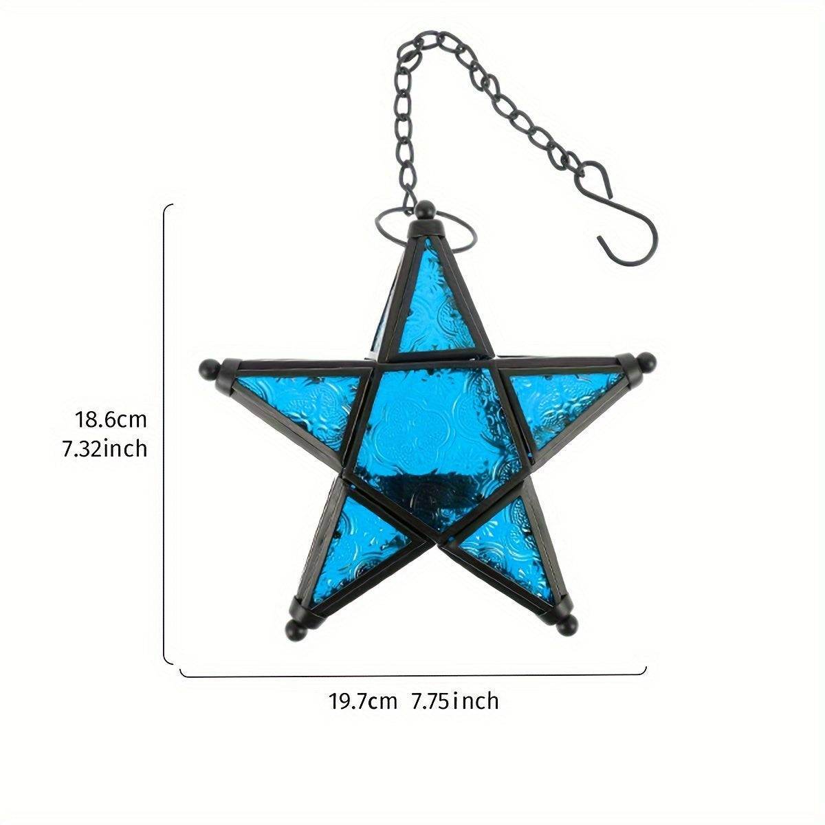 Stained Glass Window Pentagram Hanging Iron Embossed Glass Candle Holder - Le Joyau Store - Glass,Hanging,Metal,Pentagram,Windproof - Red