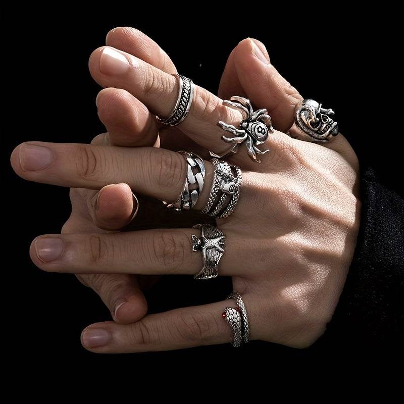 Gothic Punk Rock Animal Themed Silver Adjustable Rings - Le Joyau Store - Alloy,Dark Style,Retro,Skull Ring,Snake Ring - 