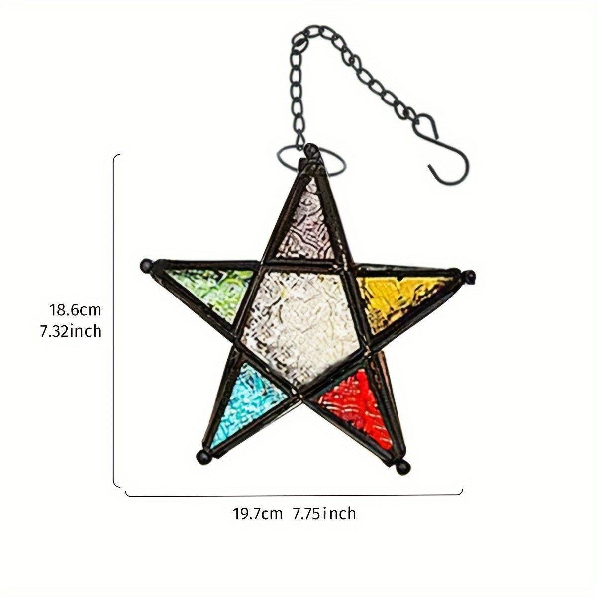 Stained Glass Window Pentagram Hanging Iron Embossed Glass Candle Holder - Le Joyau Store - Glass,Hanging,Metal,Pentagram,Windproof - Red