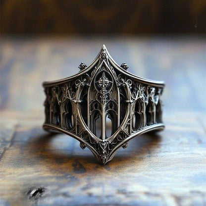 Gothic Cathedral Vintage Castle Window Unisex Silver Ring - Le Joyau Store - Castle,Gothic,men,Retro,women - 8