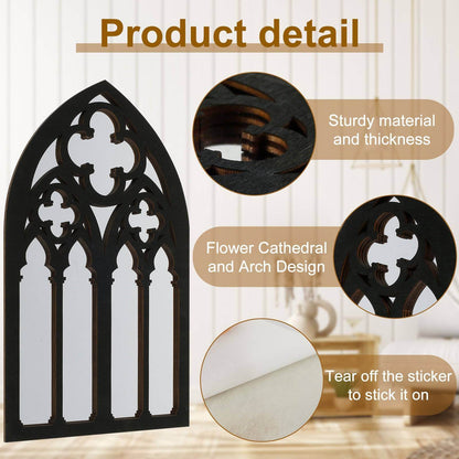 Gothic Black Vintage Victorian Cathedral Arch Frame Wall Decor Mirrors (3 Pcs) - Le Joyau Store - Gothic,Mirror,Vintage,Wooden - 