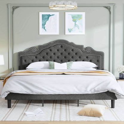 Luxury Black Velvet Upholstered Diamond Buttoned Tufted Tiara Headboard Bedframe - Le Joyau Store - Black,King,Queen,Tufted,Velvet - Full / Black