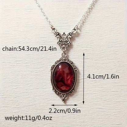 Victorian Gothic Red Oval Bloodstone & Ornate Silver Vampire Cameo Pendant Necklace - Le Joyau Store - Gothic,Pendant,Red,Vintage - 